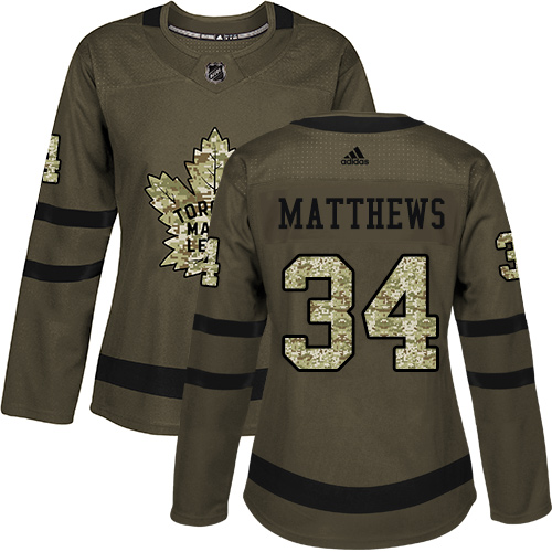 Adidas Maple Leafs #34 Auston Matthews Green Salute to Service Women's Stitched NHL Jersey - Click Image to Close